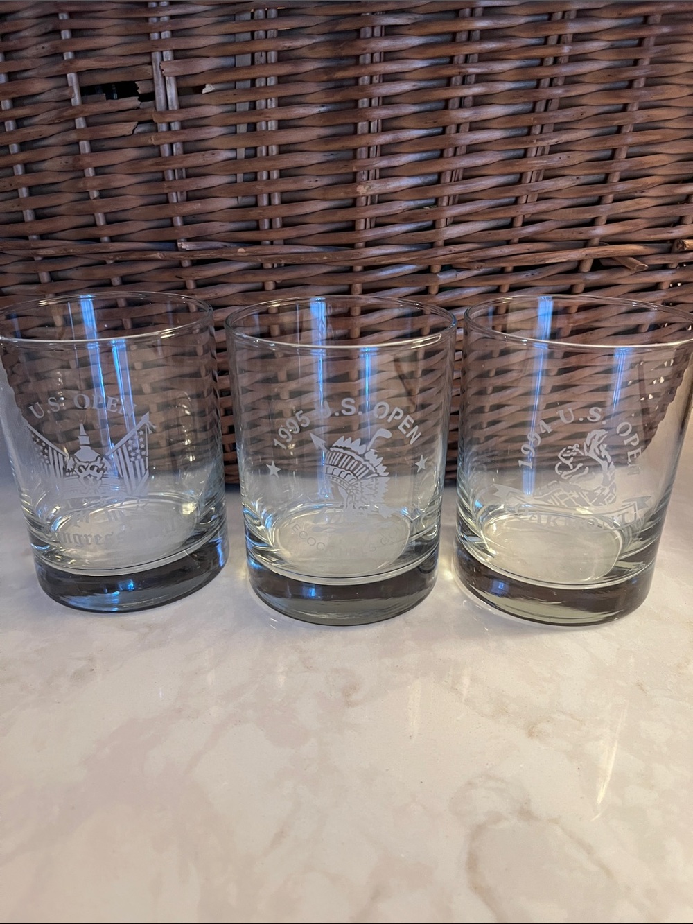 Vintage U.S. Open Clear Old Fashion/Rocks Glass Set Of 3  great gift for golfer